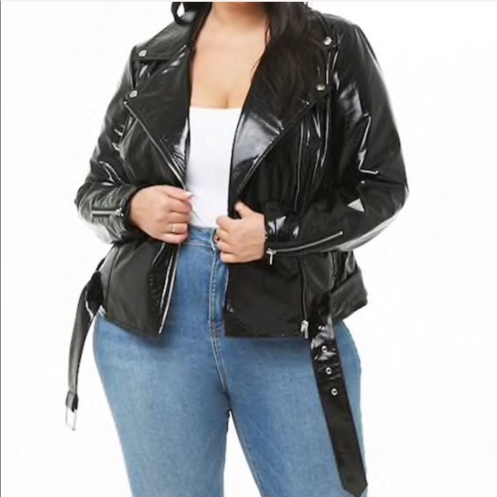 Plus size faux patent leather Moro jacket